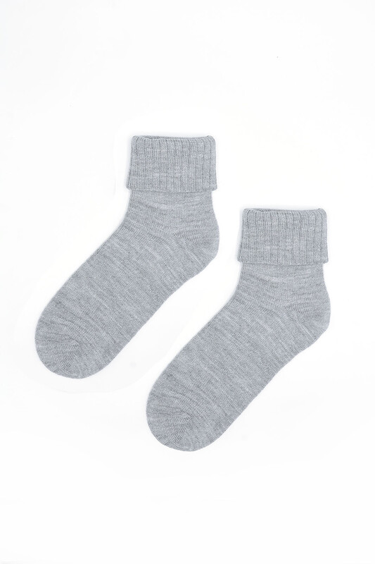 Gri Yünlü Soft Kıvrık Soket Çorap - Thumbnail