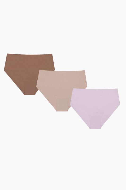 Gül Kurusu Açık Kahve Koyu Kahve 3'lü Lazer İz Yapmaz Yüksek Bel Külot - NBB