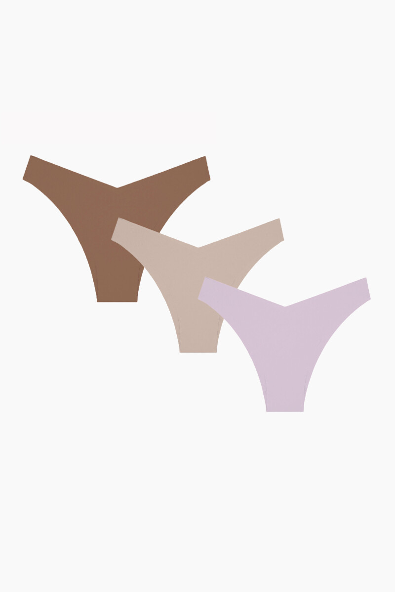 Gül Kurusu Açık Kahve Koyu Kahve 3'lü Lazer İz YapmazV Shape Brazillian Külot - 5