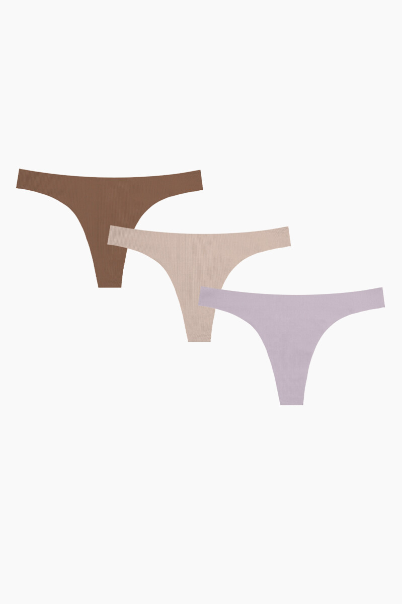 Gül Kurusu Açık Kahve Koyu Kahve 3'lü Lazer Kesim İz Yapmaz Tanga - 5