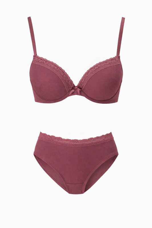 Gül Kurusu Destekli Dantel Detaylı Sütyen Takım - NBB