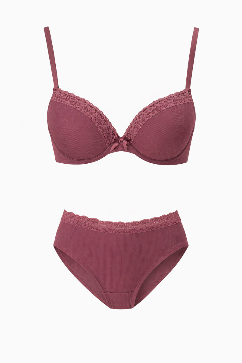 Gül Kurusu Destekli Dantel Detaylı Sütyen Takım - 4