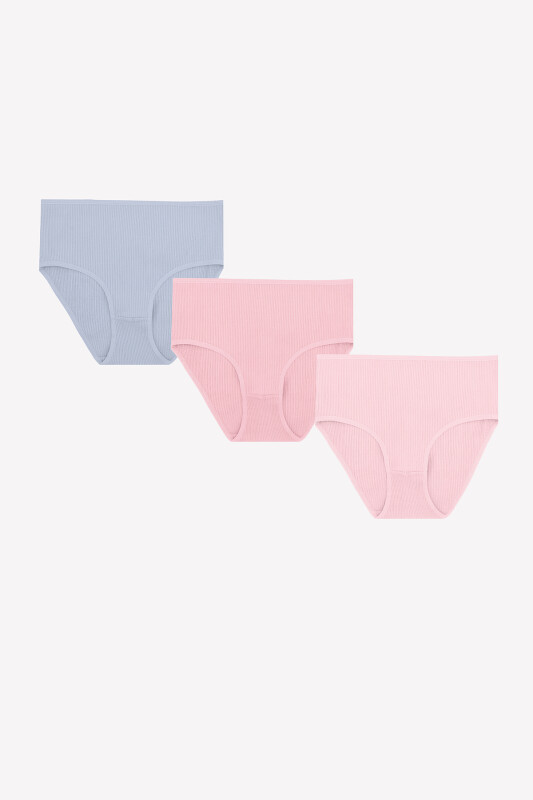 Gül Kurusu Pembe İndigo 3'lü Fitilli Yüksel Bel Külot - NBB