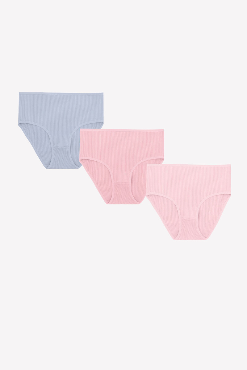 Gül Kurusu Pembe İndigo 3'lü Fitilli Yüksel Bel Külot - 1