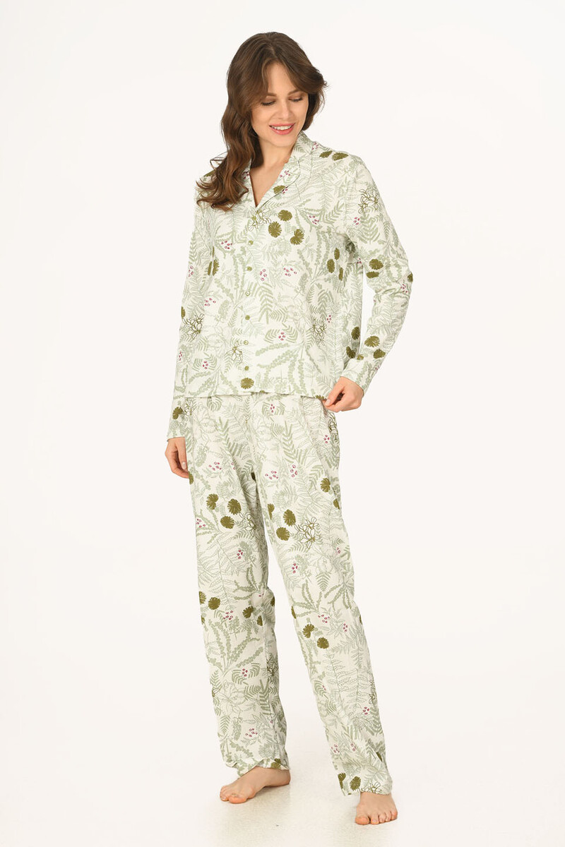 Haki Yeşil Pinnate Gömlekli Pijama Takımı - 3