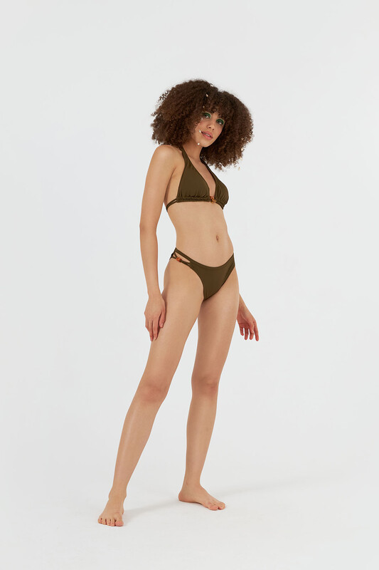 Haki Yeşil Üçgen Desteksiz Tek Üst Bikini - Thumbnail