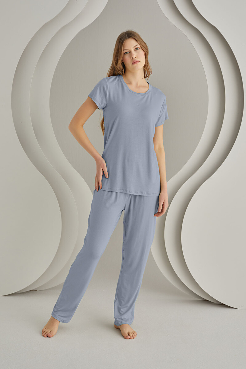 İndigo Viskon Sütyenli Pijama Takımı - 1