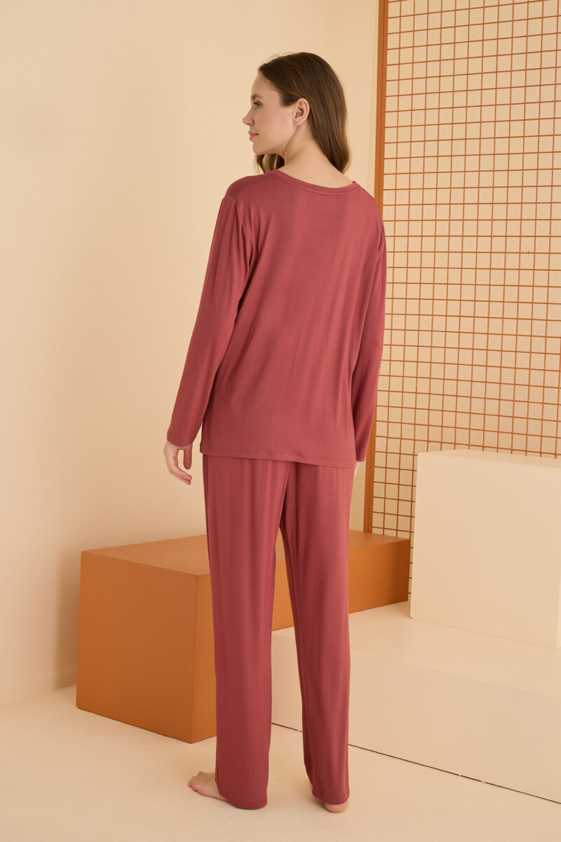 Kahverengi Basic Pijama Takım - 4