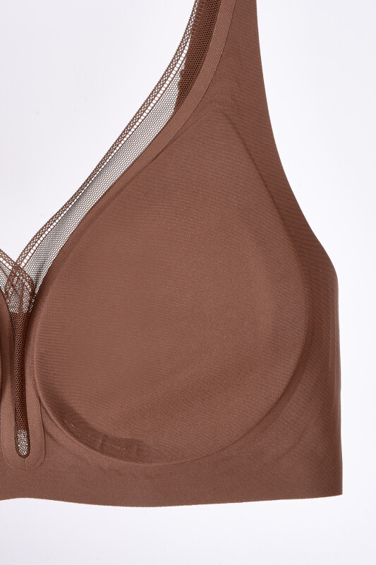 Kahverengi Dikişsiz Tül Detay Lazer Kesim Sütyen - NBB
