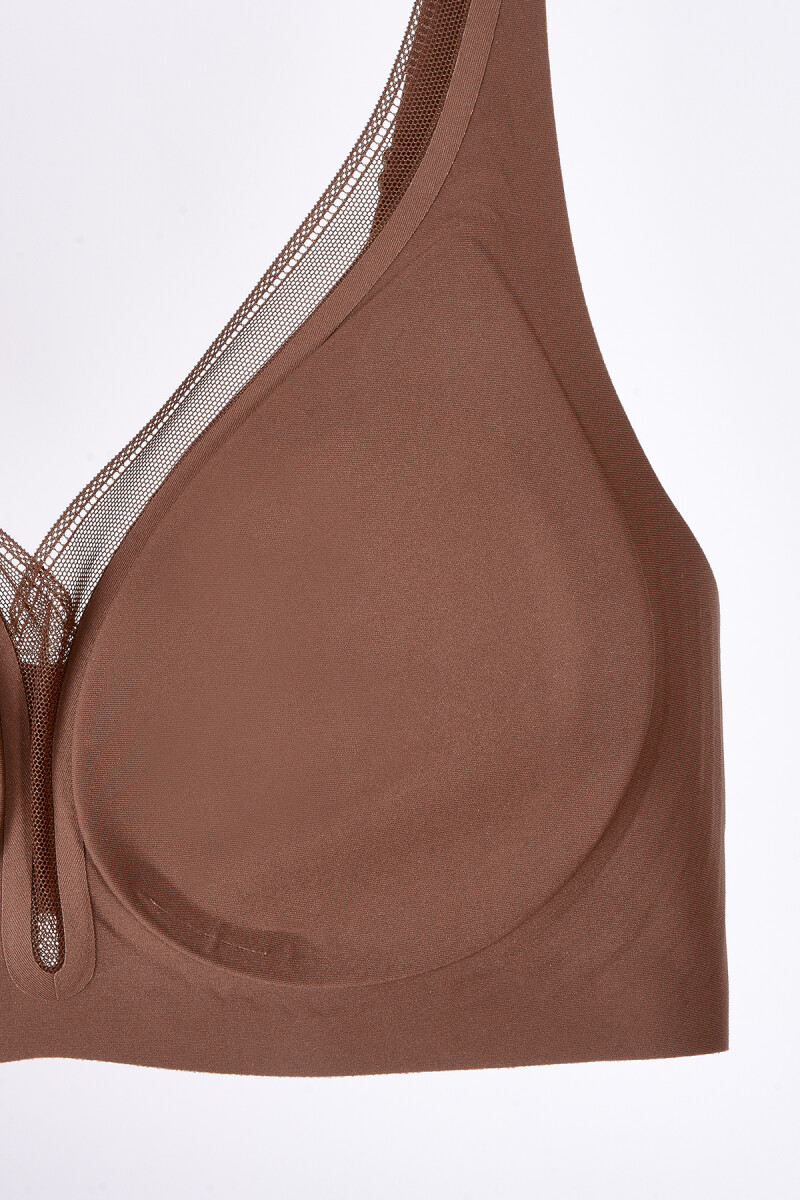 Kahverengi Dikişsiz Tül Detay Lazer Kesim Sütyen - 4