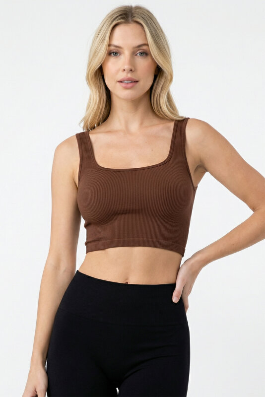 Kahverengi Kare Yaka Dikişsiz Crop Body - NBB