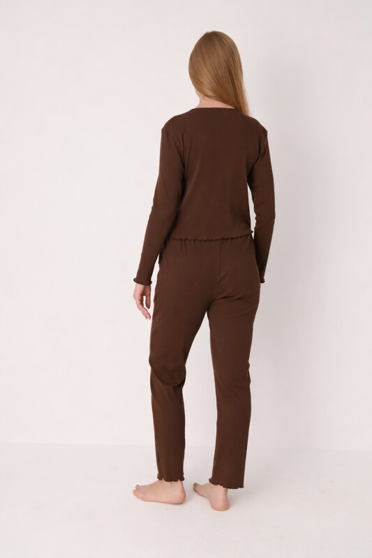 Kahverengi Önden Düğmeli Pijama Takımı - NBB