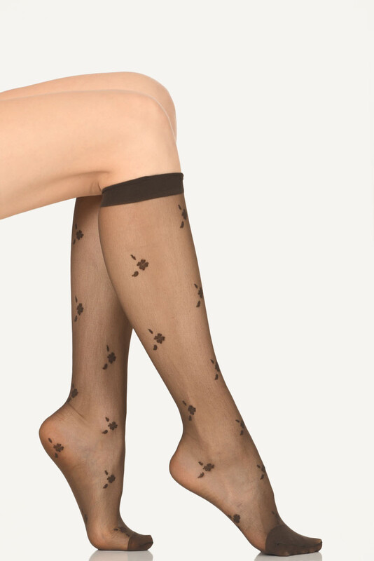 Kahverengi Sheena Desenli Diz Altı Pantolon Çorabı - Thumbnail