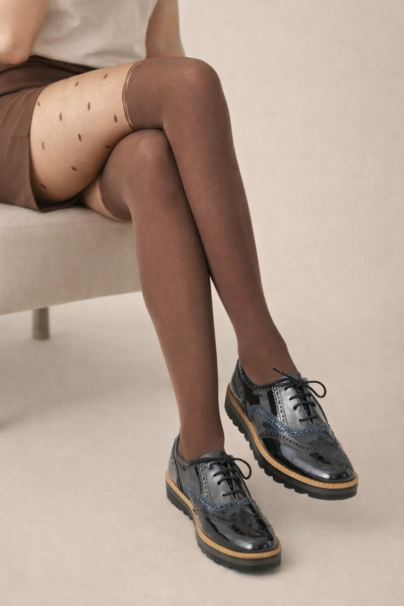 Kakao Puantiye Detaylı Şeffaf Külotlu Çorap - 1