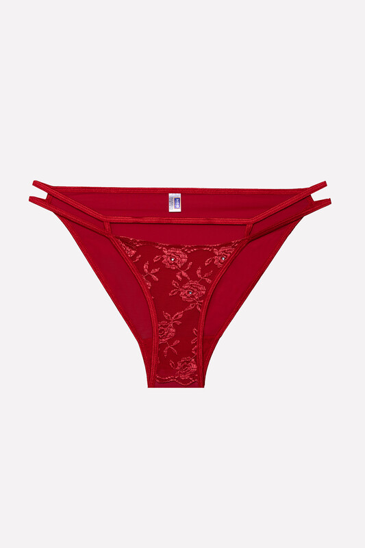 Kırmızı Taşlı Dantel Sütyen Külot Takım - NBB