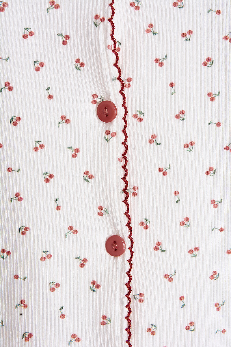 Kiremit Kirazlı Önden Düğmeli Pijama Takımı - 8