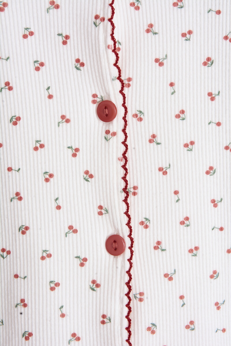 Kiremit Kirazlı Önden Düğmeli Pijama Takımı - 4