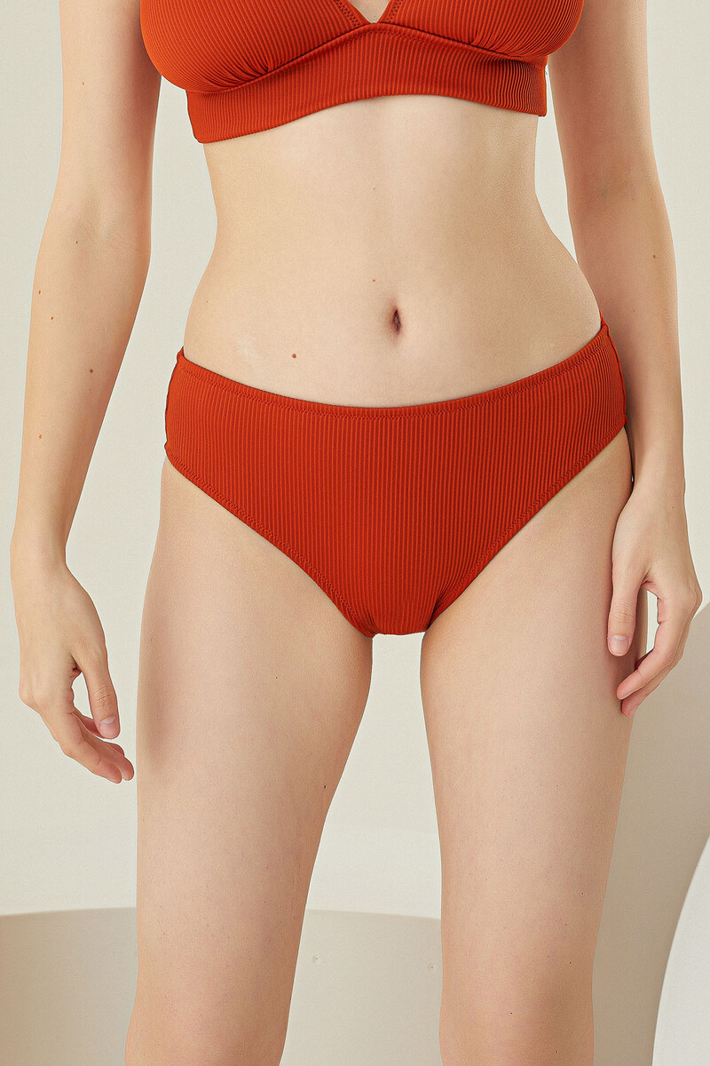 Kiremit Reps Yüksek Bel Tek Alt Bikini - 1