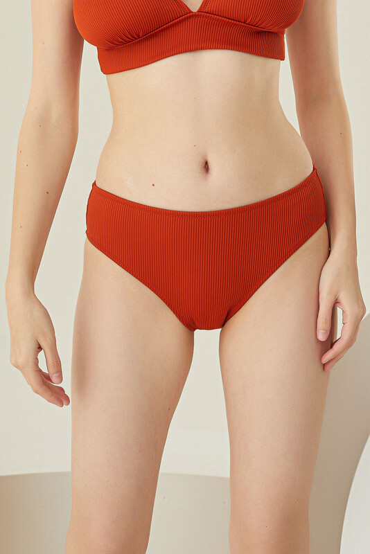 Kiremit Reps Yüksek Bel Tek Alt Bikini 