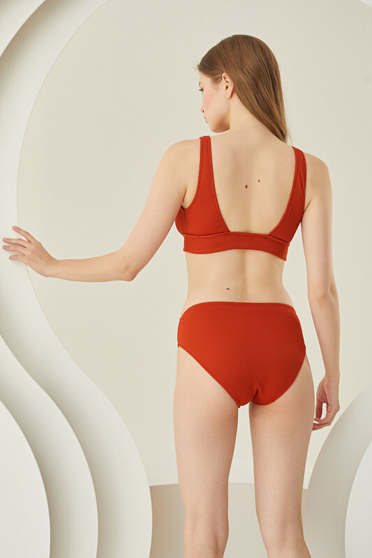 Kiremit Reps Yüksek Bel Tek Alt Bikini - LOYA