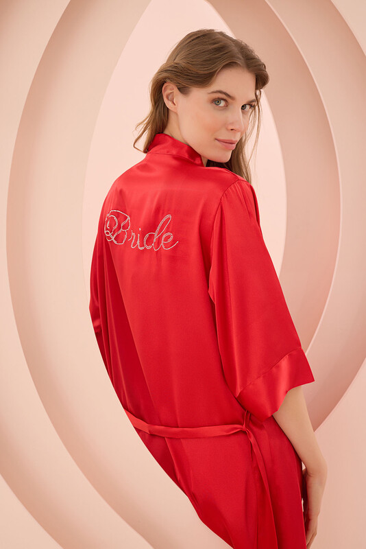 Kırmızı Bride Saten Sabahlık - NBB