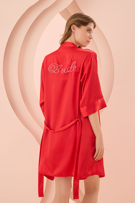 Kırmızı Bride Saten Sabahlık 
