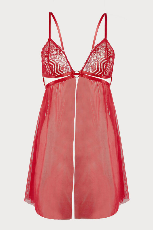 Kırmızı Crimson Dantelli Fantezi Tül Gecelik - LOYA