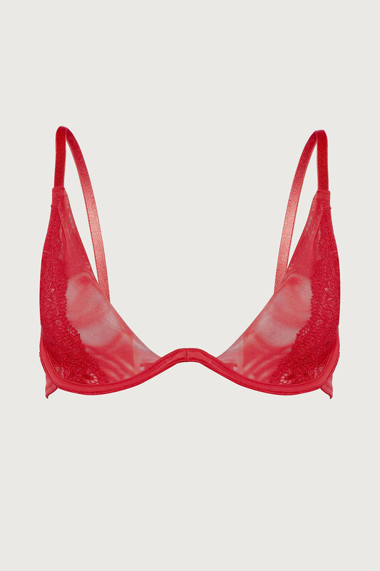 Kırmızı Crimson Kapsız Dantelli Tek Sütyen - LOYA
