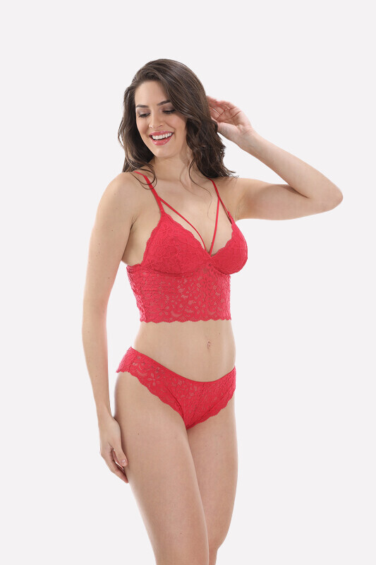 Kırmızı Dantel Bralet Takım - 3