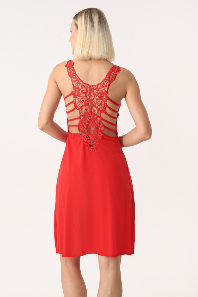 Kırmızı Esnek Kumaş Sırt Detaylı Gecelik - 3