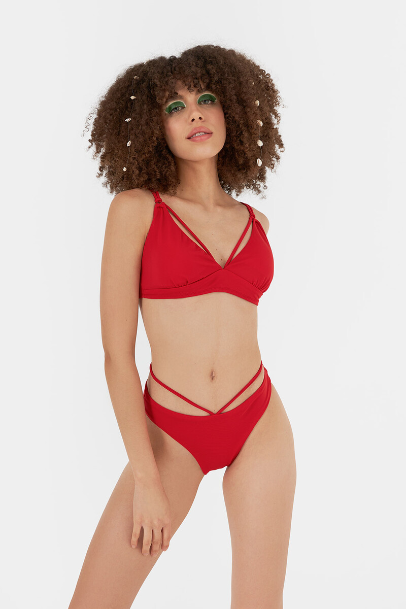 Kırmızı Glanex İpli Tek Üst Bikini - 2