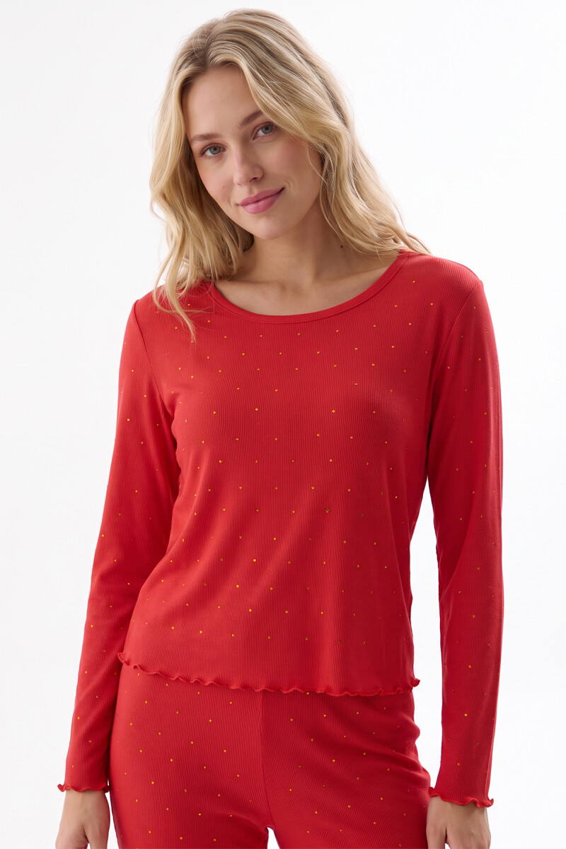 Kırmızı Modal Kaşkorse Taşlı Pijama Takımı - 2