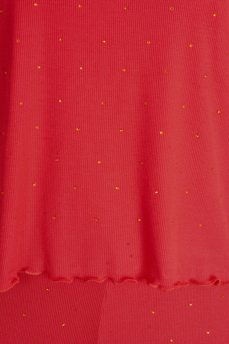 Kırmızı Modal Kaşkorse Taşlı Pijama Takımı - 4