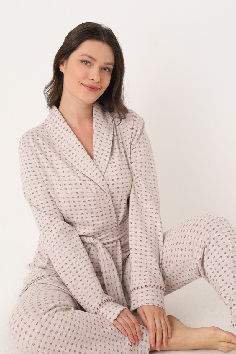 Kırmızı Sabahlık Pijama Takım - 4