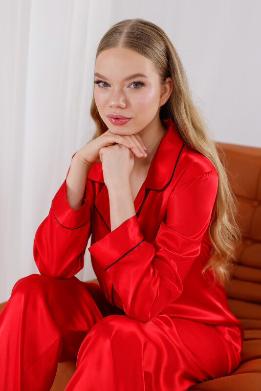 Kırmızı Saten Pijama Takımı - JUMELLES