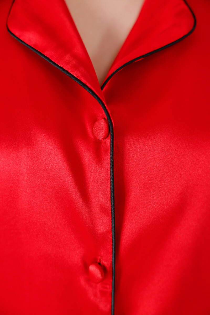 Kırmızı Saten Pijama Takımı - 5