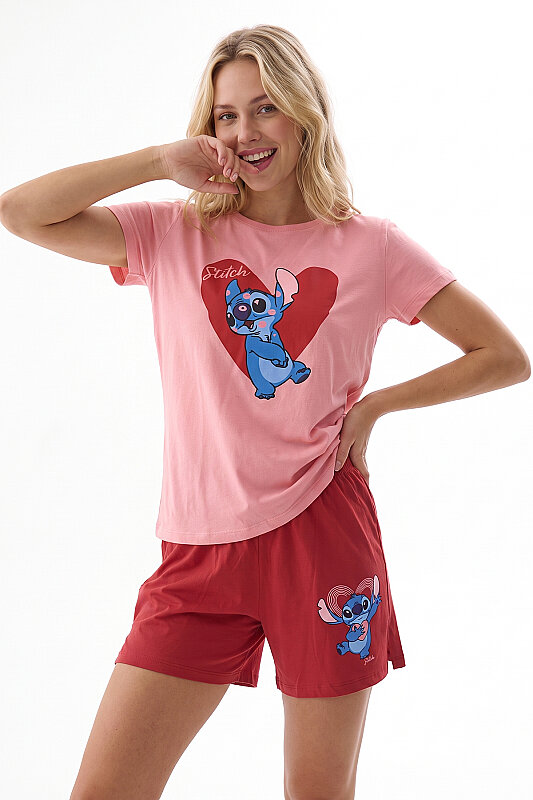 Kırmızı Stıch Romantıque Şortlu Pijama Takım - LOYA