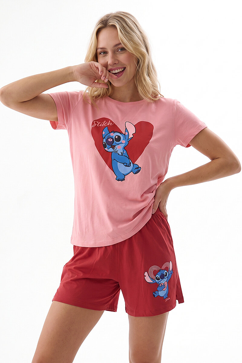 Kırmızı Stıch Romantıque Şortlu Pijama Takım - 1