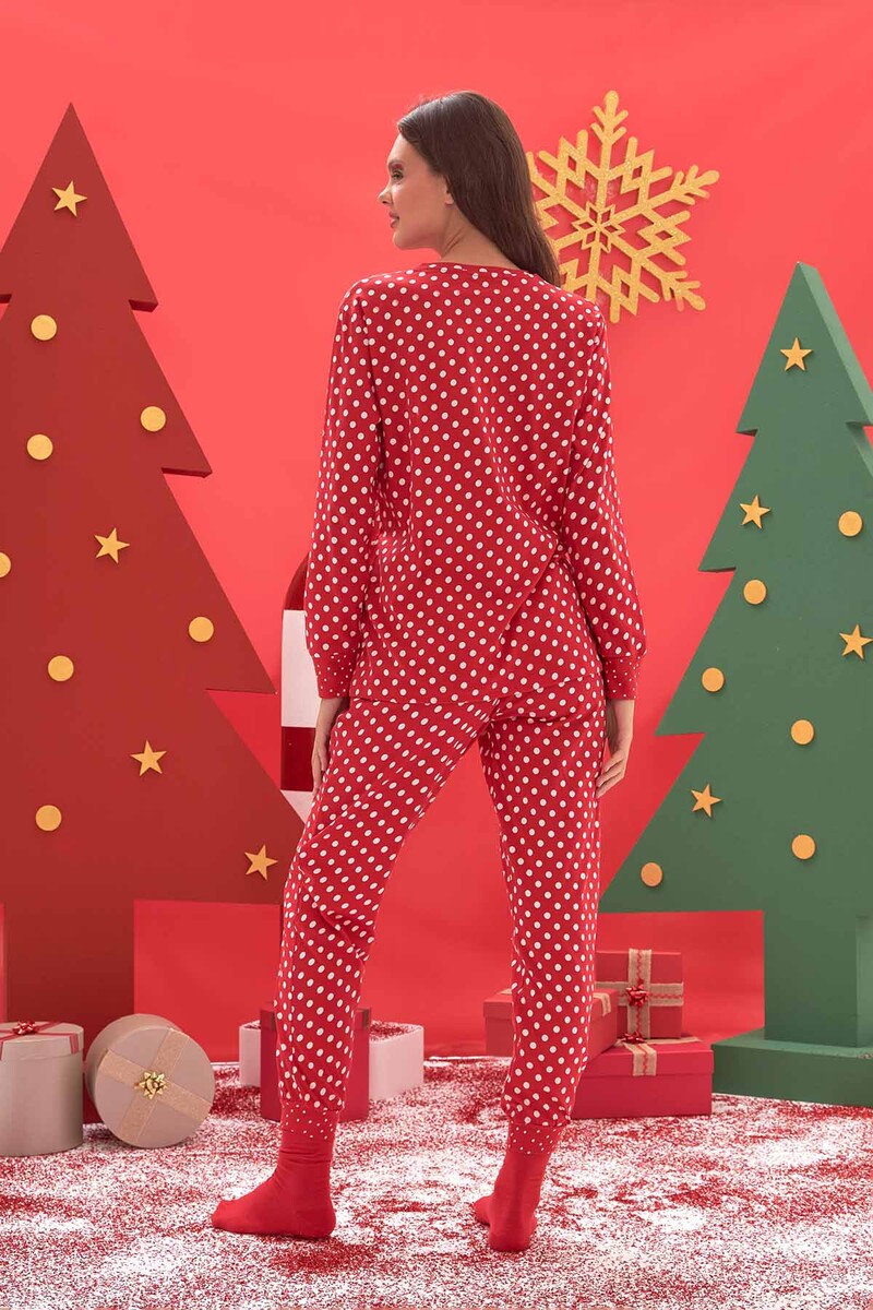 Kırmızı Teddy Polka Dots Pijama Takımı - 2