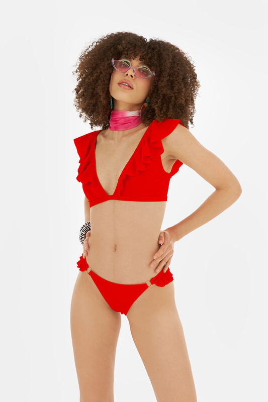 Kırmızı Volanlı Tek Üst Bikini - Thumbnail