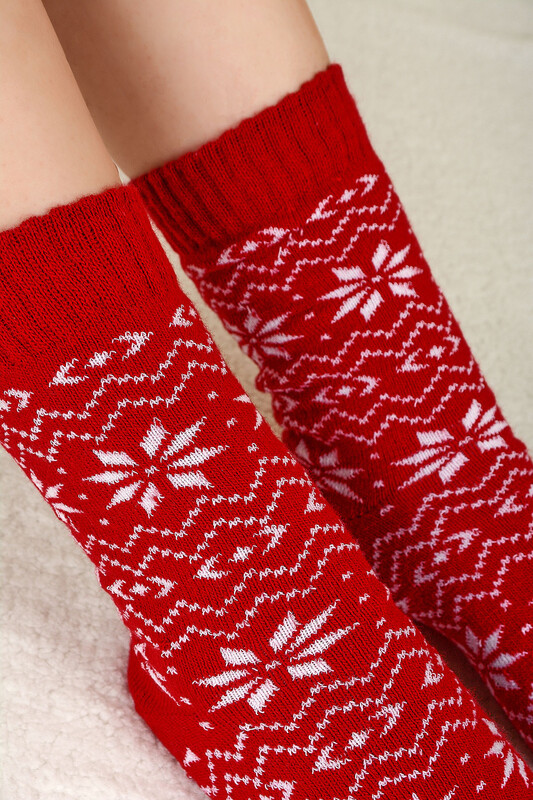 Kırmızı Winter Themed Soft Uzun Soket Çorap - NBB