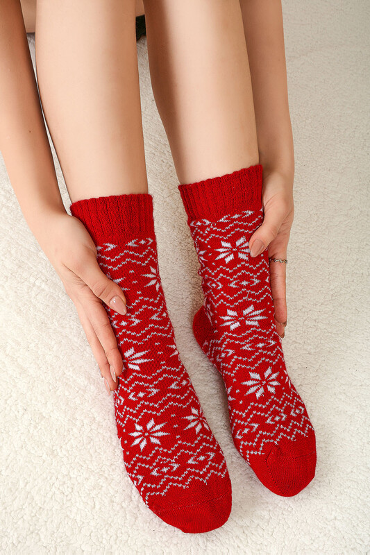 Kırmızı Winter Themed Soft Uzun Soket Çorap - NBB