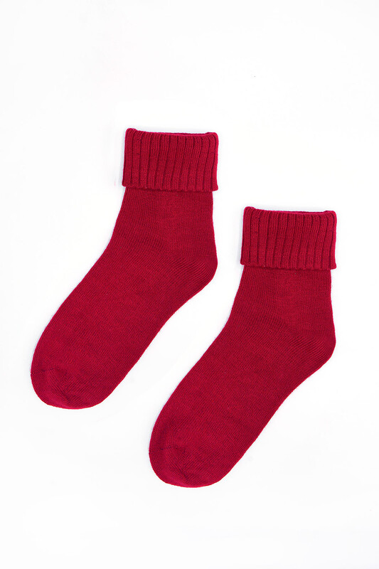 Kırmızı Yünlü Soft Kıvrık Soket Çorap - Thumbnail
