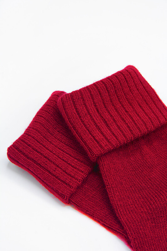 Kırmızı Yünlü Soft Kıvrık Soket Çorap - Thumbnail