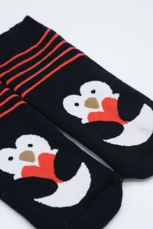 Koyu Lacivert Penguen Desenli Patik Çorap - 2