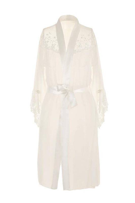 Krem Fantezi Saten Gecelik Sabahlık Takım - NBB