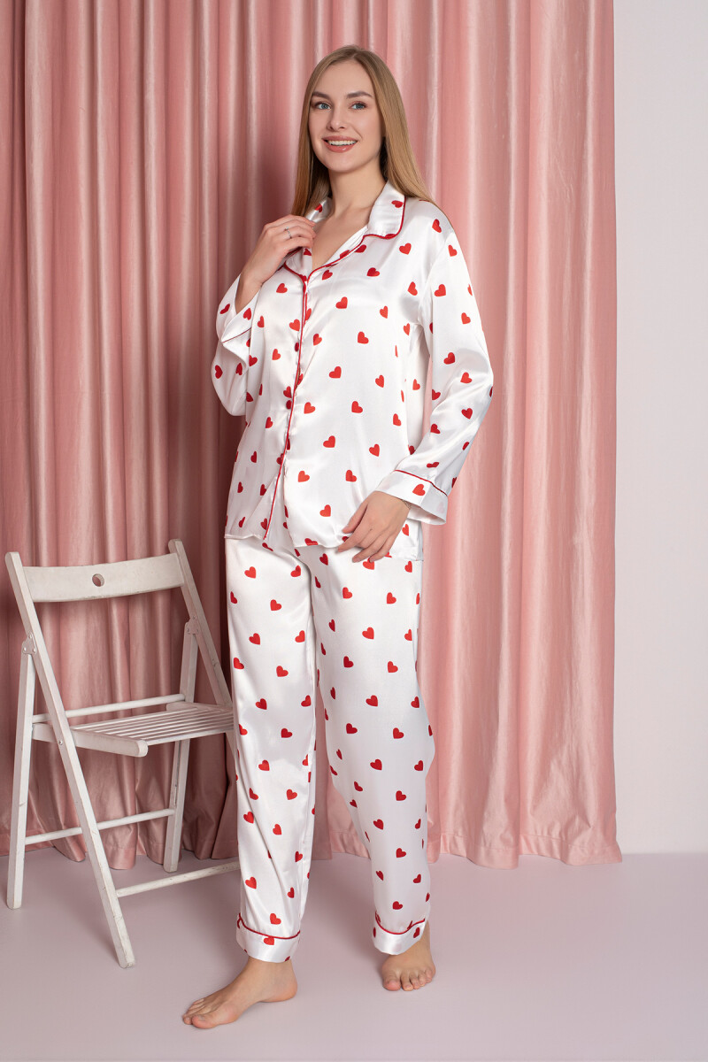 Krem Saten Pijama Takımı - 2
