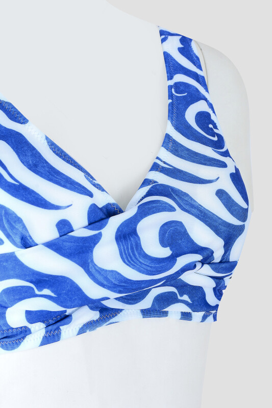 Lacivert Beyaz Önü Burgulu Sırttan Bağlamalı Tek Üst Bikini - LOYA (1)