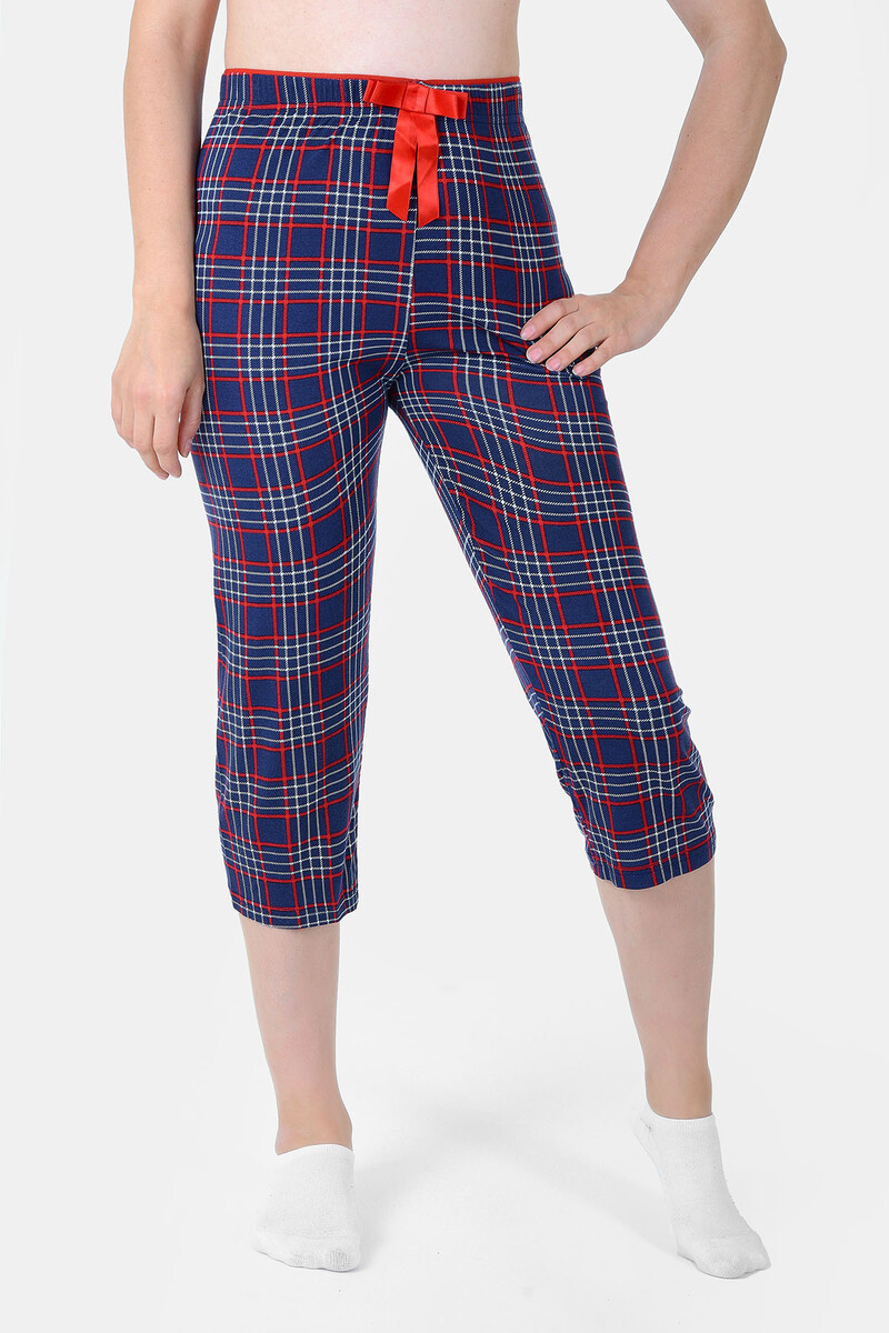 Lacivert Loya Start Ekose Desen Kapri Pijama Altı - 1