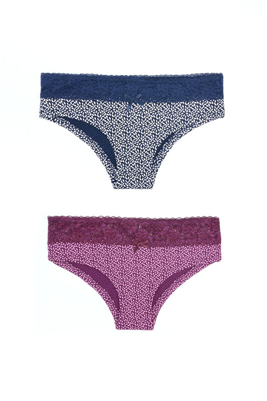 Lacivert Mor Beli Dantelli 2'li Hipster Külot 